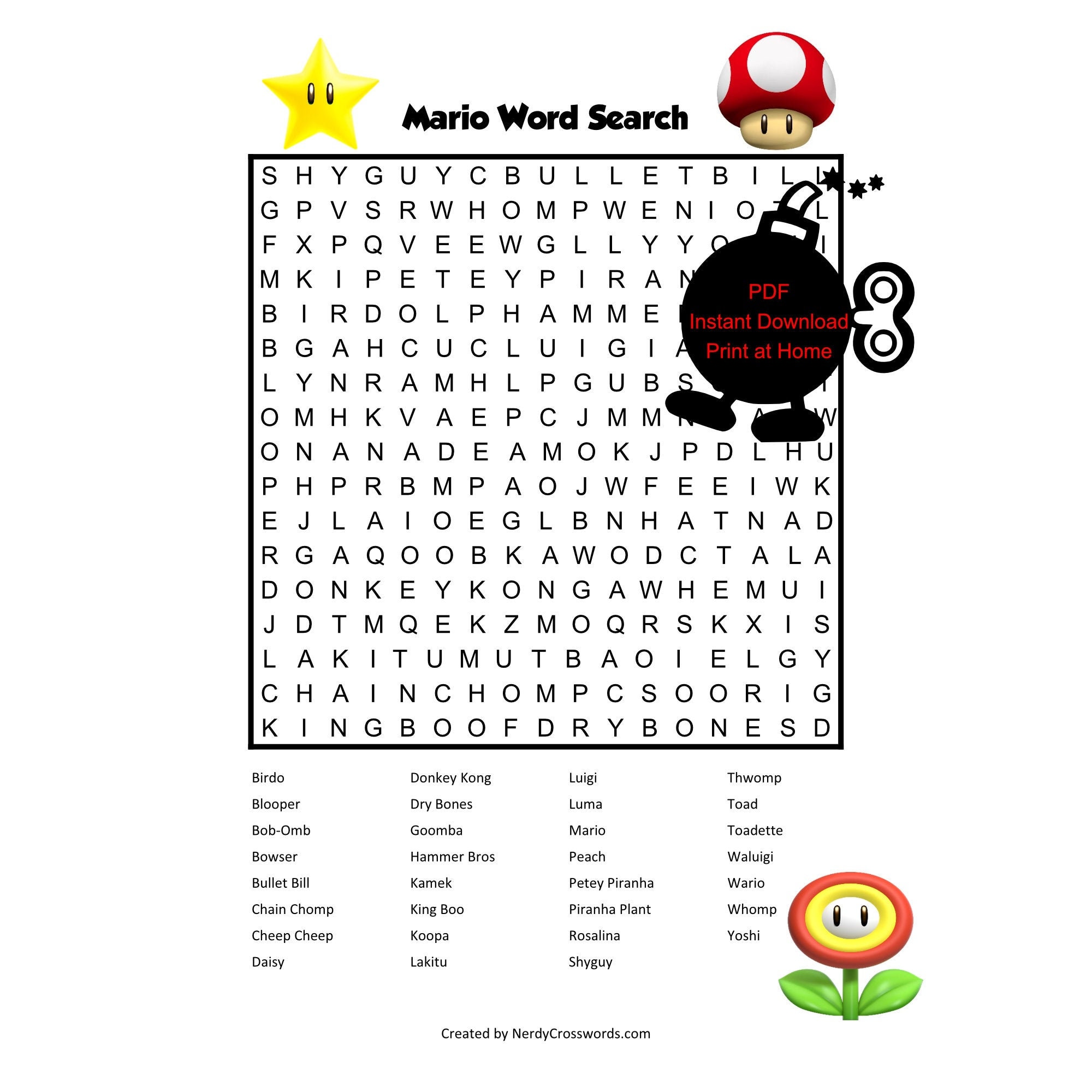 Mario Word Search Digital Download Etsy