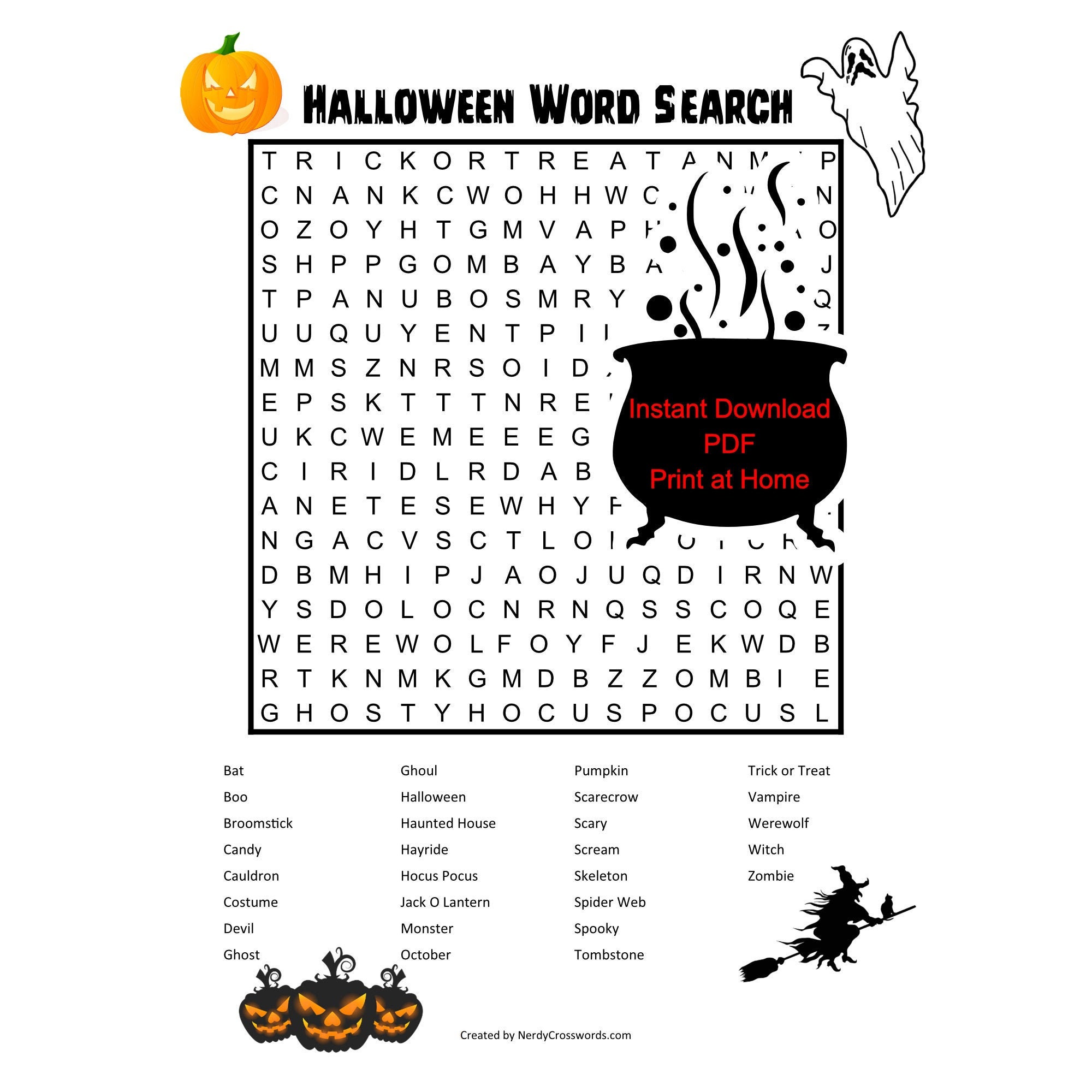 Printable Halloween Word Search 8.5 by 11 inch