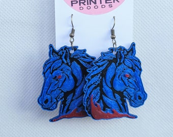 Blucifer Earrings, 3D Printed PLA, Blue Horse Dangle