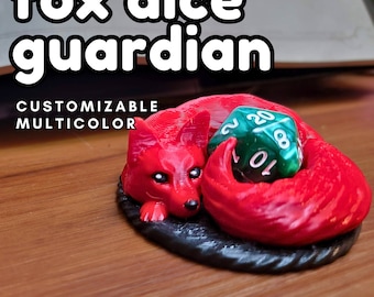 Fox Dice Guardian, Free D20 included, Custom Multicolor 3D Print, TTRPG Gift for Dungeon Master, Foxy Animal Companion, DnD Accessories