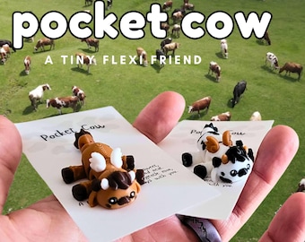 Pocket Cow, Tiny Flexi Friend, Cute Gift for Friends, Highland Cow, Pocket Pal, Anxiety, Autism, or ADHD Fidget Toy, Worry Pet