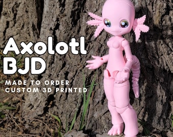 Axolotl BJD,  Ball Jointed Doll Kit, 10'' tall, DIY articulated female or male ball-jointed doll, Custom 3D print