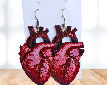Anatomical Heart Earrings, Adult Jewelry, Cool Earrings Dangle, Custom Earrings, Unique Jewelry, Valentine's Day Earrings