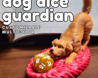 Dog Dice Guardian, Free D20 included, Custom Multicolor 3D Print, TTRPG Gift for Dungeon Master, Golden Retriever Familiar, DnD Accessories