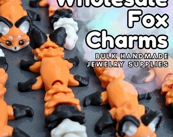 Wholesale Fox Charms, 22-pack of Tiny Foxes in Custom Colors, 3D Printed Worry Pets, Handmade Bulk Jewelry Supplies