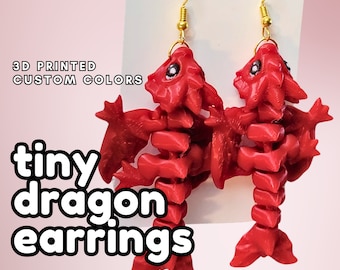 Dragon Earrings, Baby Wyvern, Cool Earrings Dangle, Custom Earrings, Unique Jewelry, Custom 3D Print, Custom Gothic Dragon Jewelry