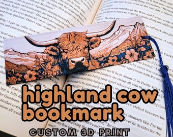 Highland Cow Bookmark, 3D Printed Bookmark, Cute Cow Gift, Scotland Gifts, Bookmark with Tassel, Reading Accessory, Book Gift