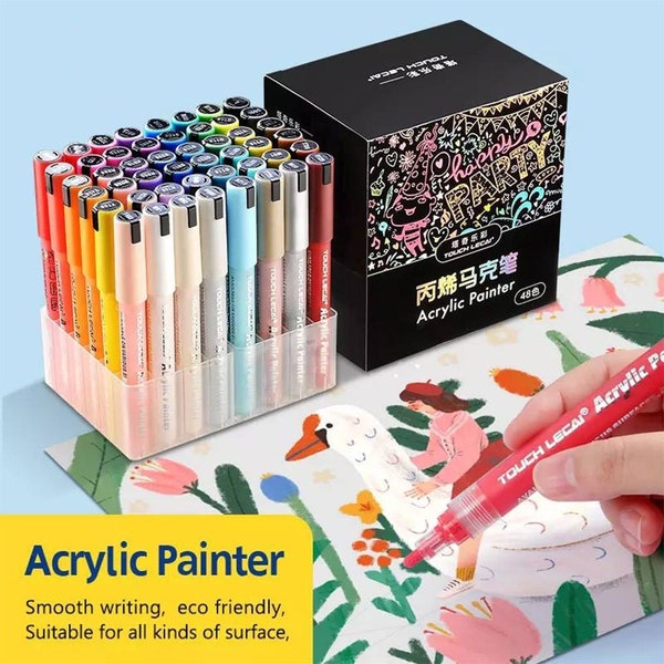 Acrylic paint pen sets of 48 & 60 vibrant colors ideal for rock painting, wood, metal, plastic, ceramic, paper, glass,water based, non-toxic