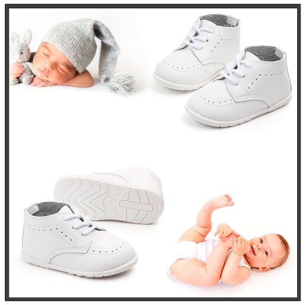 Chaussures de bébé en cuir PU blanc fond dur chaussures de haute qualité bébé première chaussures unisexe Cadeau de fête de bébé parfait blanc bébé Chaussures de baptême