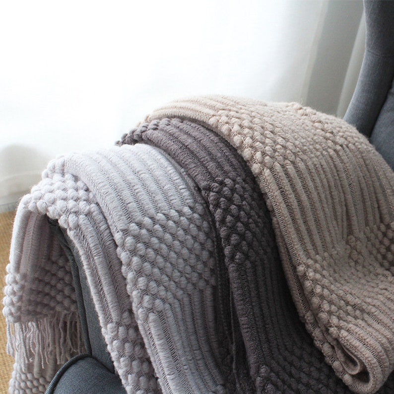 Knitted Throw Blanket With Fringe Super Soft Luxurious Premium Etsy
