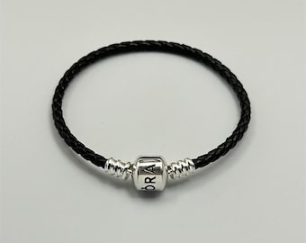 pandora bracelet single braided leather black bracelet