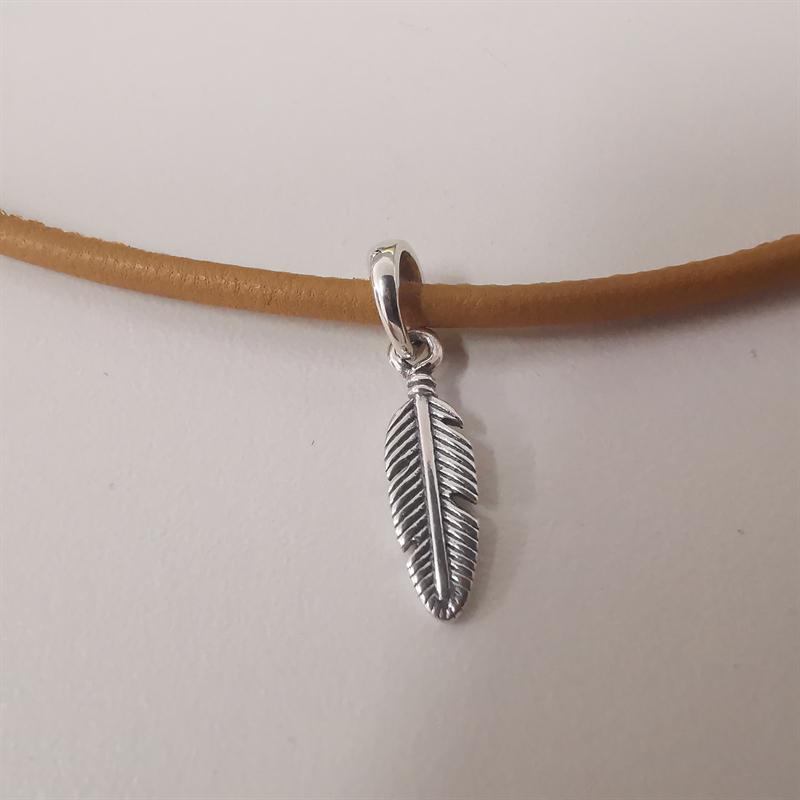 Pandora Tan Leather Feather Choker Necklace S925 Ale-38cm