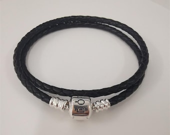 pandora bracelet double braided leather black bracelet