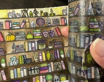 Witchy Bookshelf Washi Tape watercolour painting