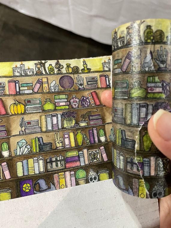 Witchy Bookshelf Washi Tape Watercolour Painting 