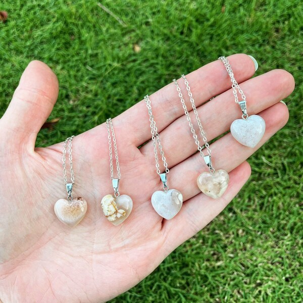 Flower Agate Heart Necklace