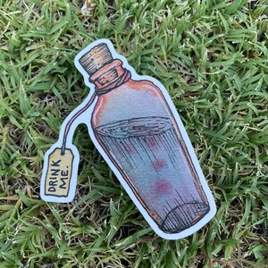 Drink me potion bottle dye cut sticker original watercolour art design