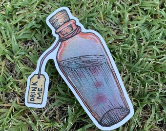 Drink me potion bottle dye cut sticker original watercolour art design