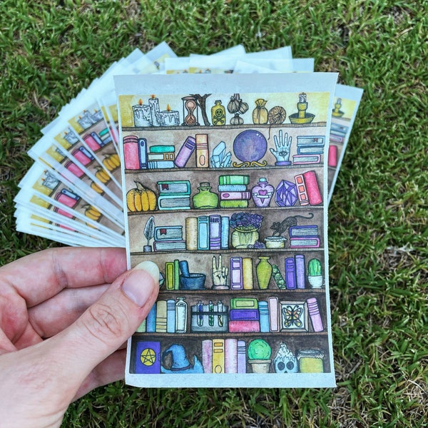 Spooky witchy bookshelf washi sticker original artwork design