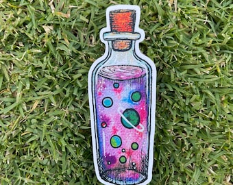 Galaxy cork bottle dye cut sticker original watercolour art design