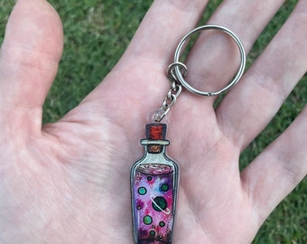 Watercolour Galaxy bottle keychain