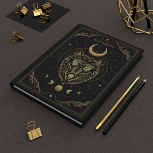 Wolf and Moon Journal Notebook | Wolf Journal for Men & Women | Personalized Celestial Notebook