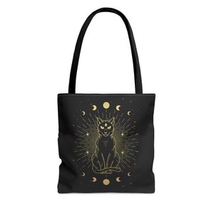 Mystical Cat Tote Bag | Black Cat Tote Bag | Black Cat Gifts for Women & Men