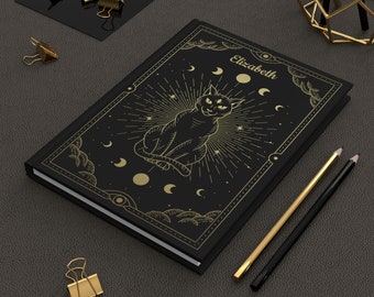 Mystical Cat Journal | Personalized Celestial Zodiac Notebook