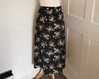 vintage inspired skirt 8UK lined Laura Ashley 100/% viscose greyivory poppies