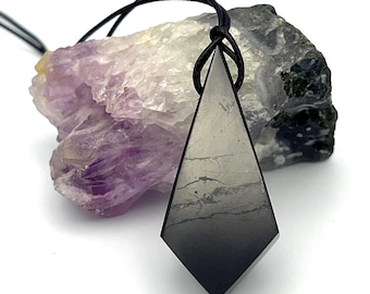 Shungite Pendant Necklace, Crystal-Shaped Russian Shungite, Spiritual Necklace, Unisex Jewelry