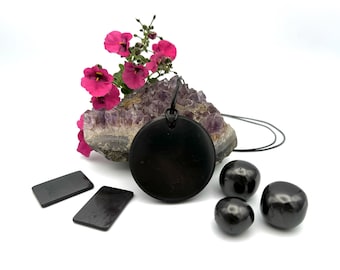 Shungite Pendant Set, EMF Protector, Empath Protection - Shungite Necklace, Phone Plates, Tumbles