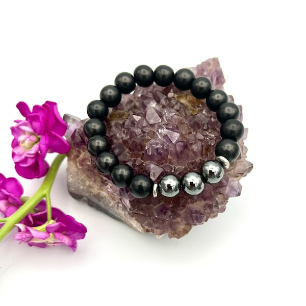 Shungite and Hematite Bracelet, EMF Protection Bracelet, Empath Protection Bracelet, Gemstone Bracelet