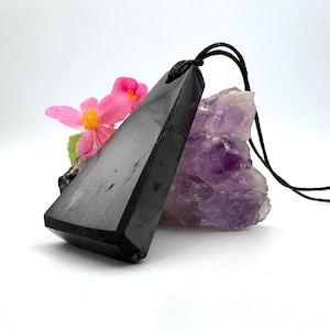 Shungite Pendant EMF Protector Necklace Empath Protection Jewelry Black Crystal for Negative Energy Healing Spiritual Gift for Men and Women