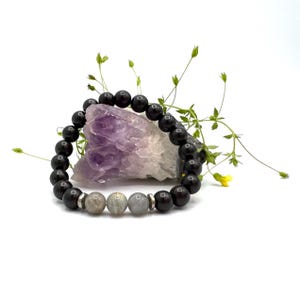 Shungite and Labradorite Bracelet EMF Protector for Empath Protection Healing Crystals to Balance Energy Relieve Stress and Anxiety