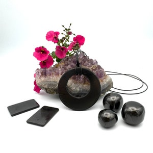 Shungite Pendant, EMF Protector Necklace, Empath Protection Jewelry, Shungite Phone Plate, Shungite Stone