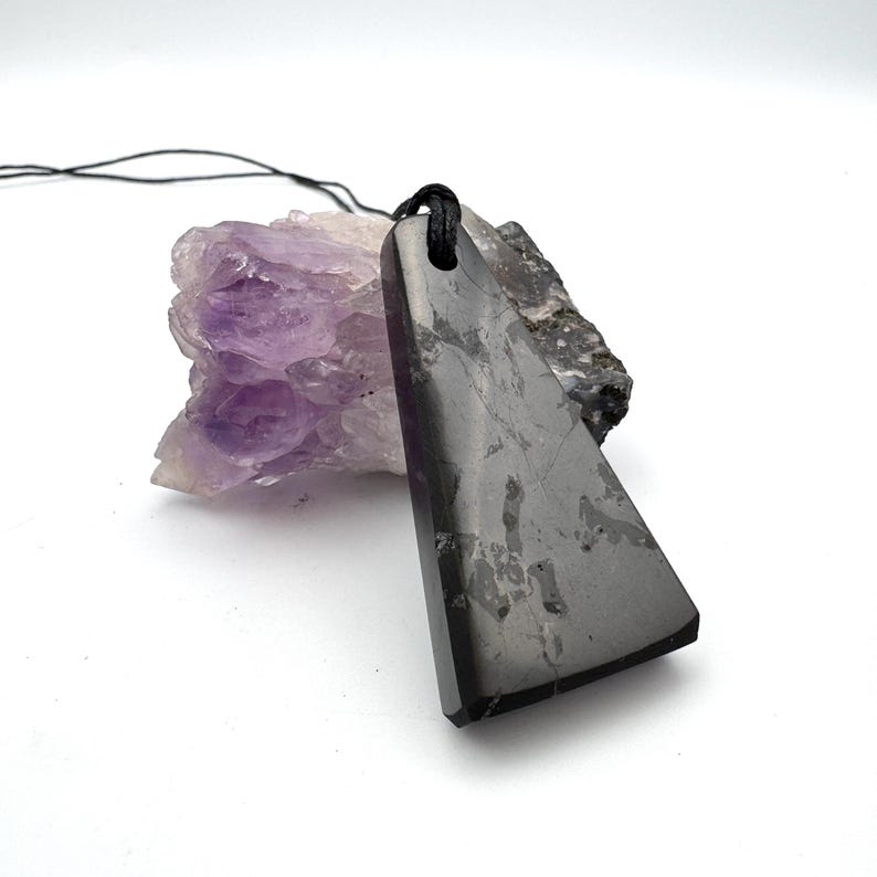 Trapezium Shungite Pendant – Empath Protection Necklace, EMF Blocking Jewelry, Grounding Healing Crystal, Spiritual Gift image 16