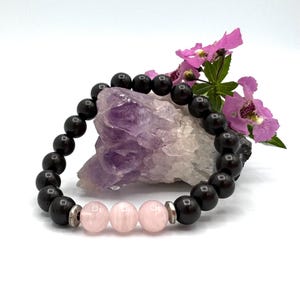 Shungite Rose Quartz Bracelet, EMF Protector Bracelet, Empath Jewelry, Gemstone Bracelet