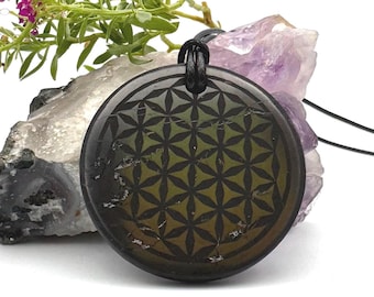 Flower of Life Shungite Pendant: EMF Protector, Empath Protection Necklace