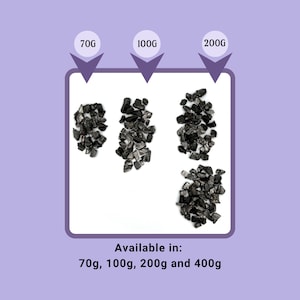 May include: Four piles of black charcoal pieces on a white background. The piles are labeled 70g, 100g, 200g, and 400g. Available in: 70g, 100g, 200g and 400g