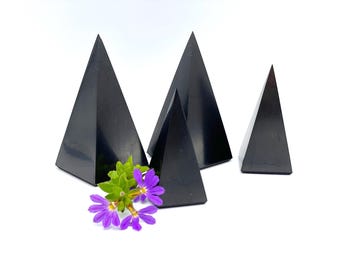 High Shungite Pyramid – Tall Polished EMF Blocking Crystal, Empath Protection, Sacred Geometry Spiritual Decor, Energy Gift