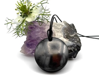 Circle Shungite Pendant – Protection Necklace, Karelian Shungite Crystal, EMF Blocking Jewelry, Empath Protection Gift