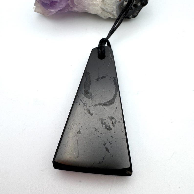 Trapezium Shungite Pendant – Empath Protection Necklace, EMF Blocking Jewelry, Grounding Healing Crystal, Spiritual Gift image 20