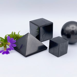 Shungite Bundle, EMF Protector for Home, Shungite Pyramid, Shungite Sphere, Shungite Cube, Shungite Set