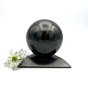 Polished Shungite Sphere - 10cm EMF Protector for Home Black Sphere for Empath Protection Healing Crystal to Clear Negative Spiritual Gift