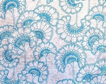 Florence Broadhurst Fabric Teal Velvet Japanese Florals.  Printed on a commercial grade polyester base cloth. Stain repellent.