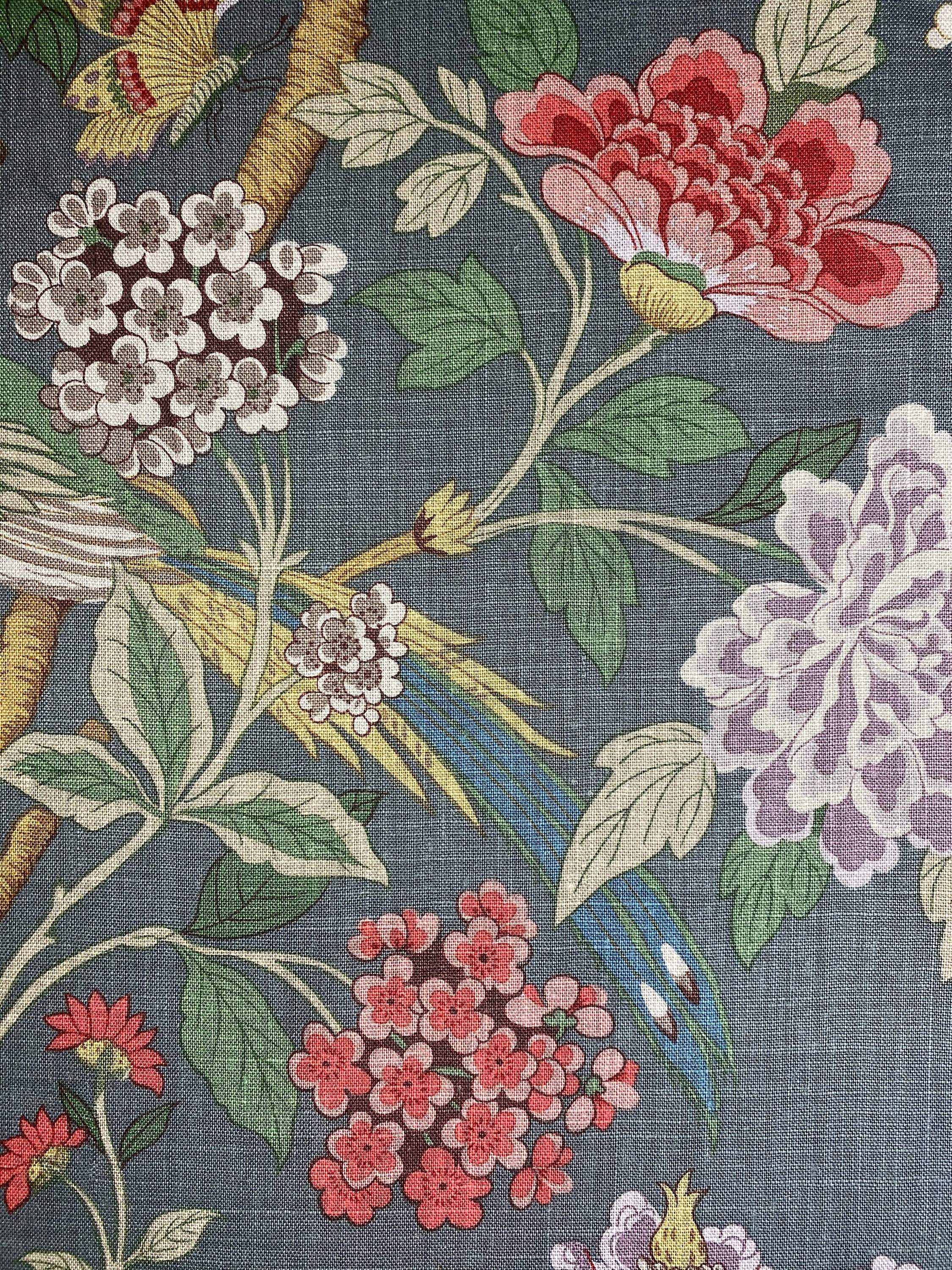 GP & J Baker Hydrangea Bird Indigo Fabric. 100 Linen Fabric. Etsy
