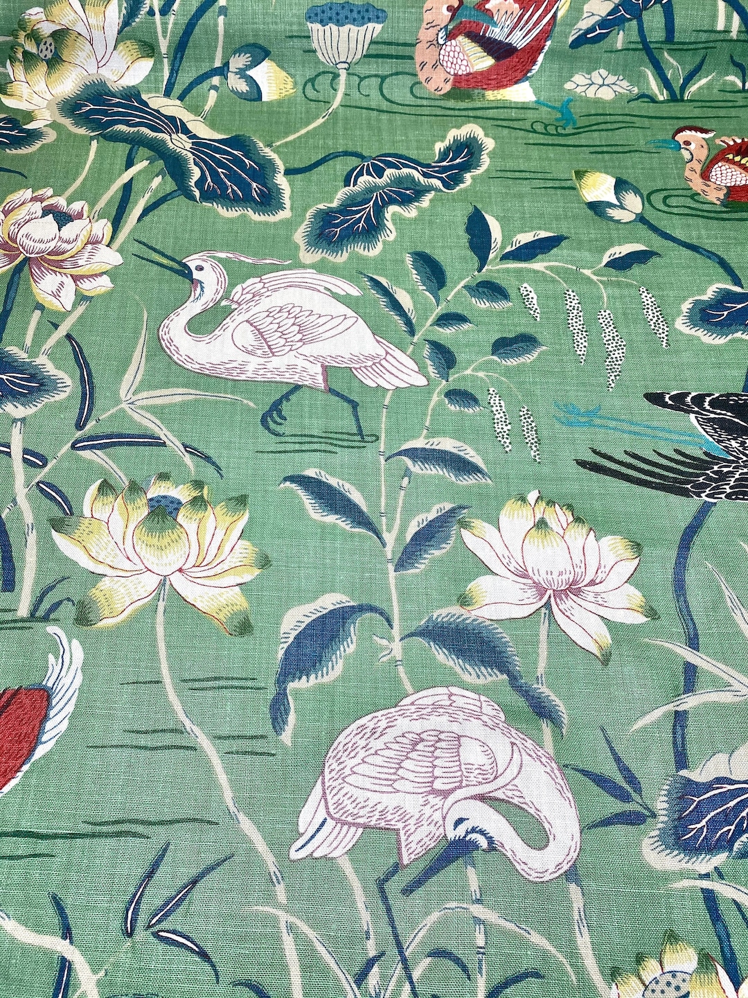 Lotus Garden Fabric by Schumacher in Colour Jade. 100 Linen and Screen