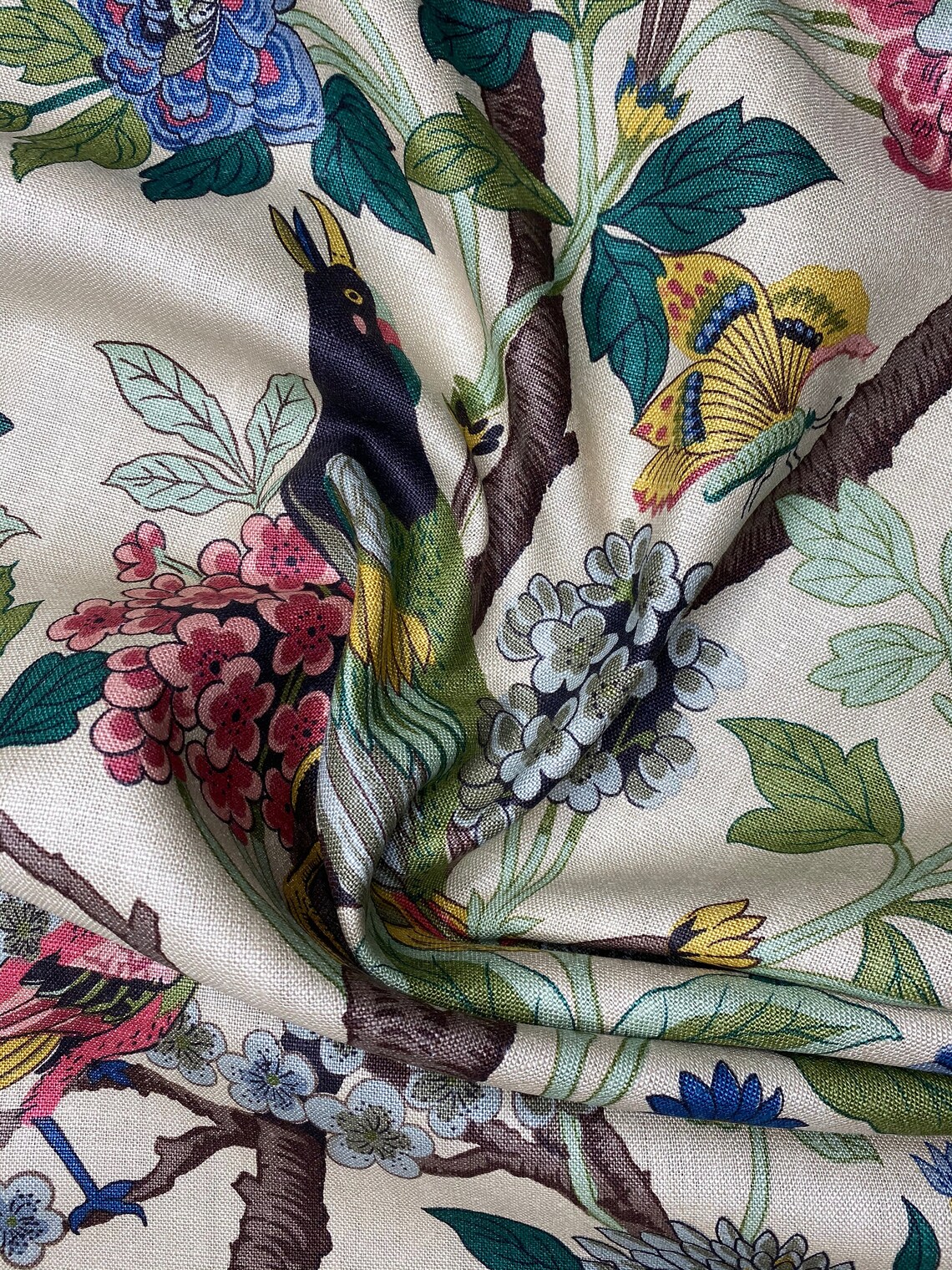 GP & J Baker Hydrangea Bird Parchment Fabric. 137cm Wide Etsy Australia