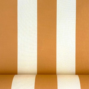 Sunbrella Mandarin and Cream Block Striped Canvas for outdoor awnings, marine applications and outdoor seating & cushions. 120cm Wide.