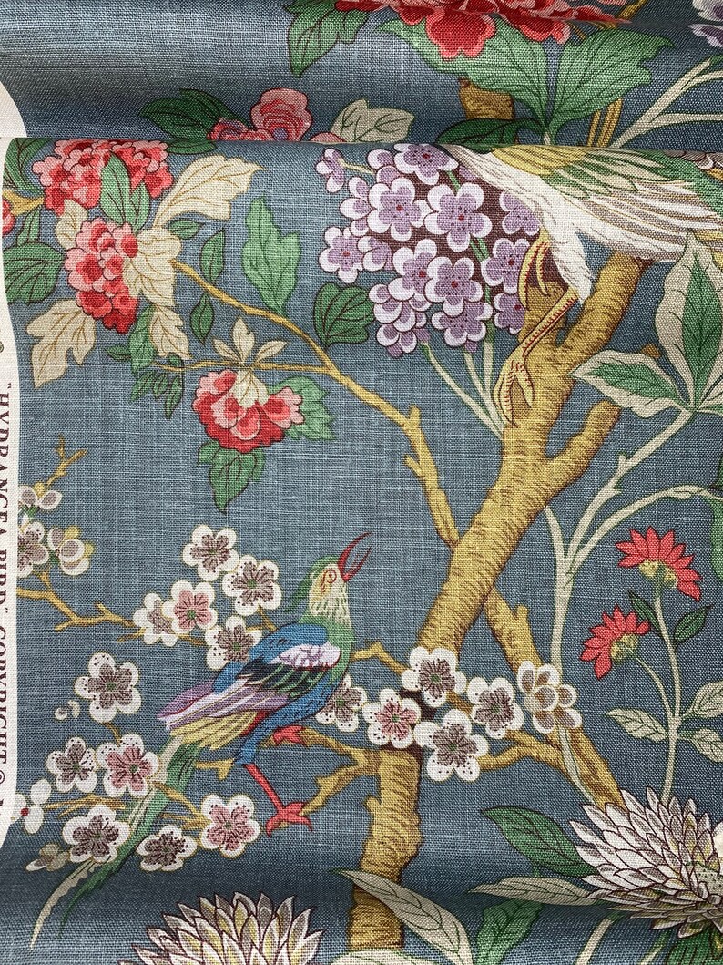 GP & J Baker Hydrangea Bird Indigo Fabric. 100 Linen Fabric. Etsy
